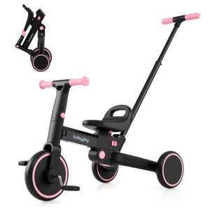 4-in-1 Foldable Toddler Tricycle with Push Handle with Adjustable Seat-Pink view 7