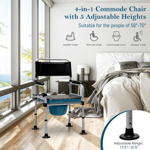 4-in-1 Folding Bedside Commode Chair with Detachable Bucket and Towel Holder view 6
