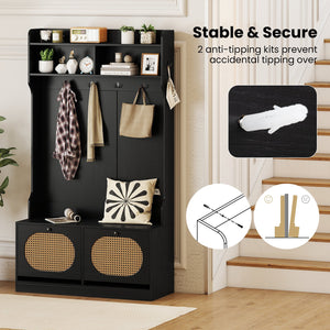 4-In-1 Hall Tree with Coat Rack and Flip Drawers for Entryway Mudroom-Black view 9