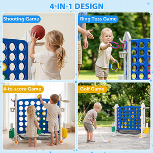 4-in-1 Height Adjustable Row Connect Game with Mesh Net and Carrying Bag-Blue view 8
