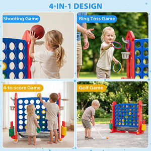 4-in-1 Height Adjustable Row Connect Game with Mesh Net and Carrying Bag-Red view 8