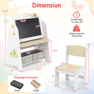 4-in-1 Kids Table and Chair Set Art Easel with Magnetic Whiteboard and Bookshelf-Natural view 5