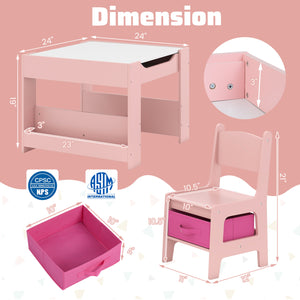 4 in 1 Kids Toddler Activity Table and Chairs Set with Reversible Tabletop-Pink view 4