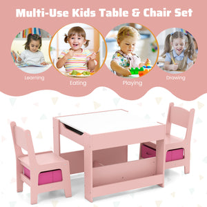 4 in 1 Kids Toddler Activity Table and Chairs Set with Reversible Tabletop-Pink view 9