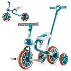 4-in-1 Kids Tricycle with Adjustable Parent Push Handle for 2-4 Years Old-Green