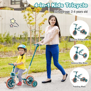 4-in-1 Kids Tricycle with Adjustable Parent Push Handle for 2-4 Years Old-Green view 7
