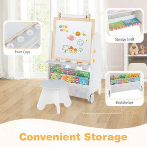 4-in-1 Toddler Activity Table Set with Magnetic Whiteboard and Chalk Board-Gray view 7