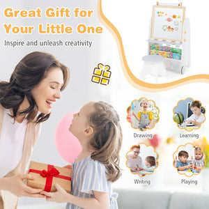 4-in-1 Toddler Activity Table Set with Magnetic Whiteboard and Chalk Board-Gray view 9
