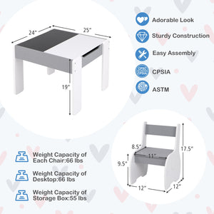4-in-1 Wooden Activity Kids Table and Chairs with Storage and Detachable Blackboard-Gray view 5