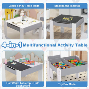 4-in-1 Wooden Activity Kids Table and Chairs with Storage and Detachable Blackboard-Gray view 7