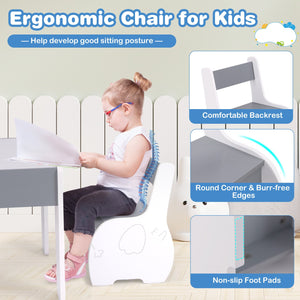 4-in-1 Wooden Activity Kids Table and Chairs with Storage and Detachable Blackboard-Gray view 8
