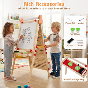 4-in-1 Wooden Kids Art Easel Double-Sided Foldable with Paper Roll and Storage Tray view 9