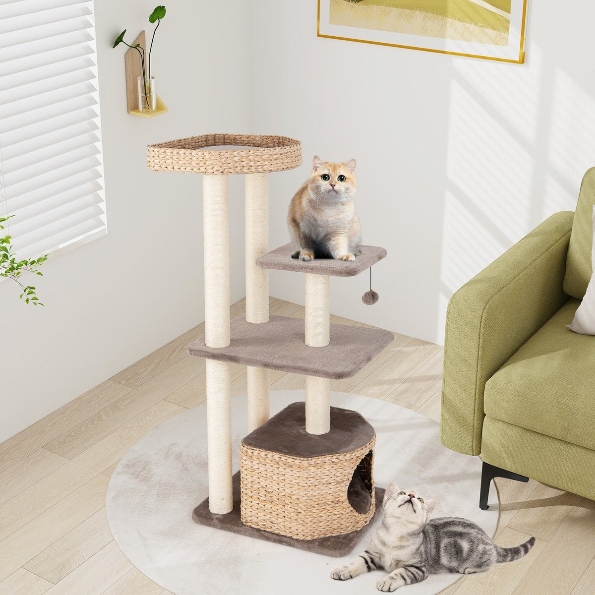 4 Layer Cat Tower with Scratching Posts Condo and Washable Cushions-Coffee view 2