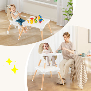 5-in-1 Baby Wooden Convertible High Chair-Khaki view 2