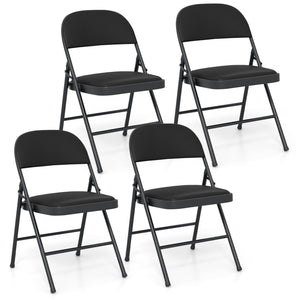 4 Pack Folding Chairs with Metal Frame and PVC Leather for Indoor Outdoor-Black