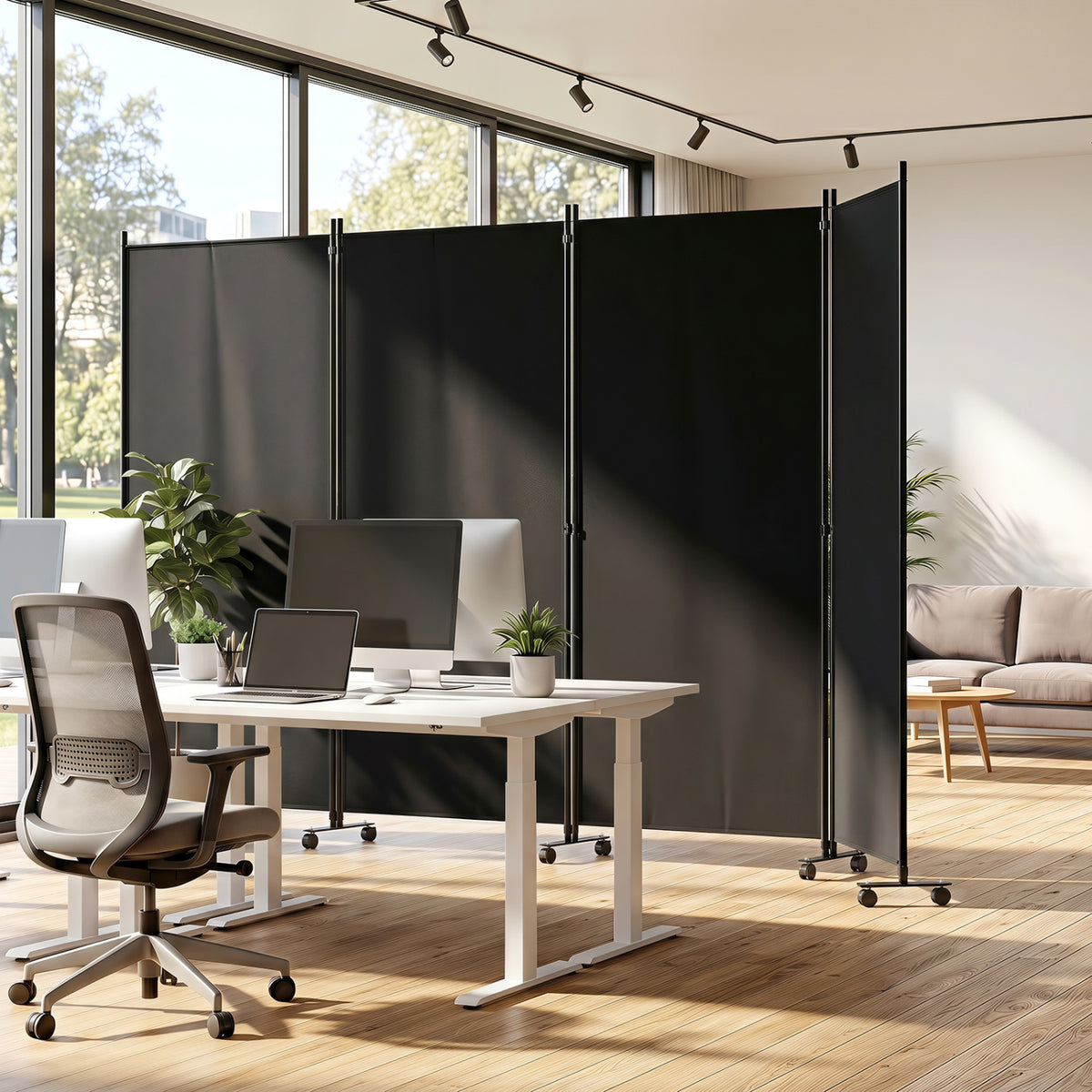 4 Panel Folding Privacy Screen Room Divider with Wheels-Black view 2