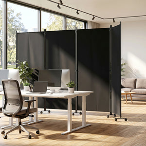 4 Panel Folding Privacy Screen Room Divider with Wheels-Black view 2