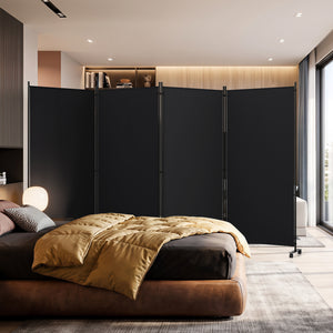 4 Panel Folding Privacy Screen Room Divider with Wheels-Black view 3