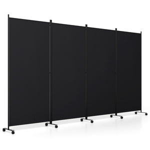 4 Panel Folding Privacy Screen Room Divider with Wheels-Black view 4