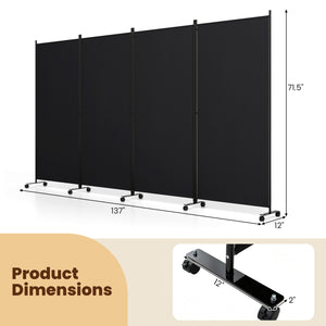 4 Panel Folding Privacy Screen Room Divider with Wheels-Black view 5