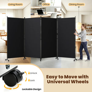 4 Panel Folding Privacy Screen Room Divider with Wheels-Black view 9