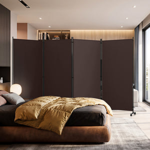 4 Panel Folding Privacy Screen Room Divider with Wheels-Brown view 3