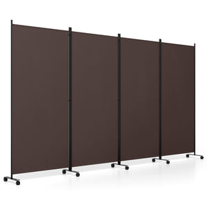 4 Panel Folding Privacy Screen Room Divider with Wheels-Brown view 4