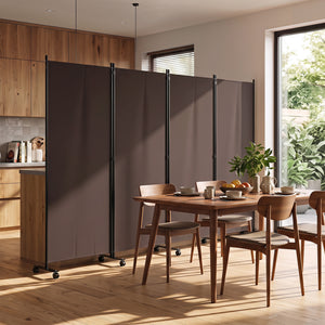 4 Panel Folding Privacy Screen Room Divider with Wheels-Brown view 6