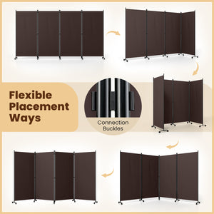 4 Panel Folding Privacy Screen Room Divider with Wheels-Brown view 7