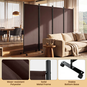 4 Panel Folding Privacy Screen Room Divider with Wheels-Brown view 8