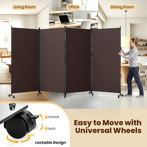 4 Panel Folding Privacy Screen Room Divider with Wheels-Brown view 9