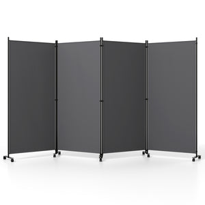 4 Panel Folding Privacy Screen Room Divider with Wheels-Gray