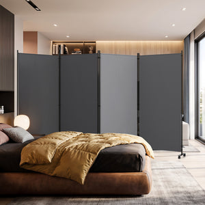4 Panel Folding Privacy Screen Room Divider with Wheels-Gray view 3