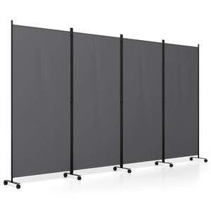 4 Panel Folding Privacy Screen Room Divider with Wheels-Gray view 4