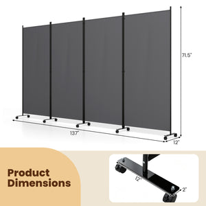 4 Panel Folding Privacy Screen Room Divider with Wheels-Gray view 5