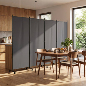 4 Panel Folding Privacy Screen Room Divider with Wheels-Gray view 6