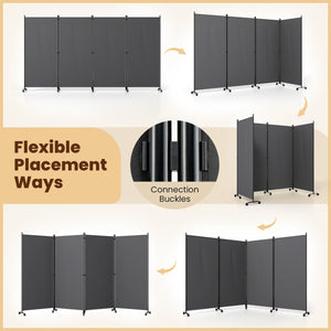 4 Panel Folding Privacy Screen Room Divider with Wheels-Gray view 7