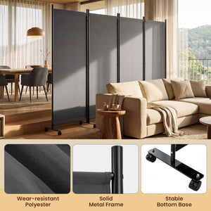 4 Panel Folding Privacy Screen Room Divider with Wheels-Gray view 8