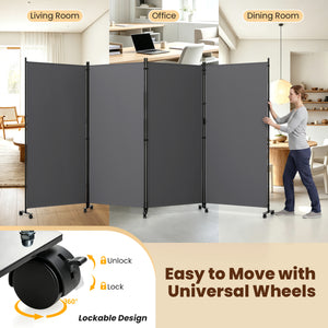4 Panel Folding Privacy Screen Room Divider with Wheels-Gray view 9