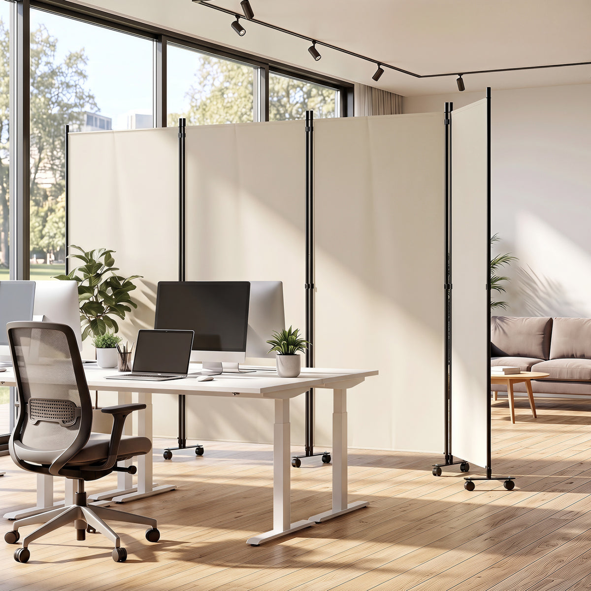 4 Panel Folding Privacy Screen Room Divider with Wheels-White view 2