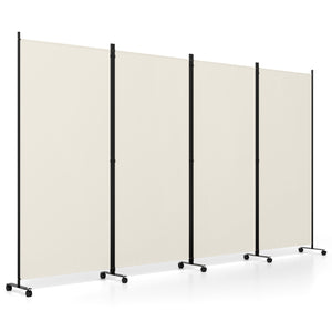 4 Panel Folding Privacy Screen Room Divider with Wheels-White view 4