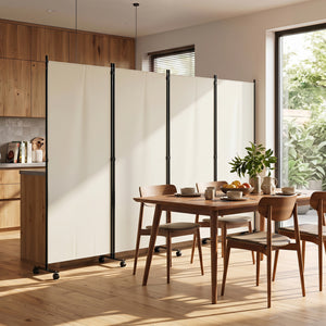 4 Panel Folding Privacy Screen Room Divider with Wheels-White view 6