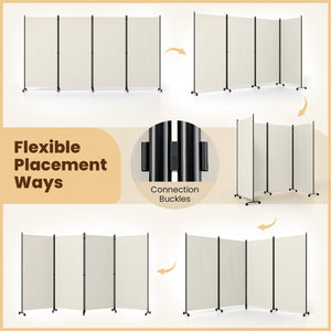 4 Panel Folding Privacy Screen Room Divider with Wheels-White view 7