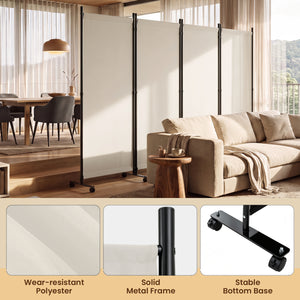4 Panel Folding Privacy Screen Room Divider with Wheels-White view 8