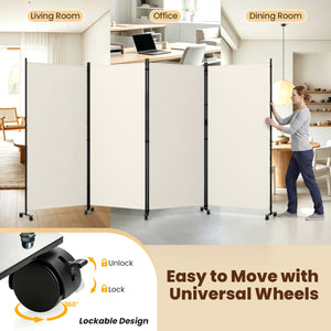 4 Panel Folding Privacy Screen Room Divider with Wheels-White view 9