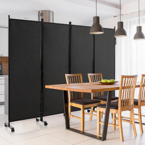 4-Panel Folding Room Divider 6 Feet Rolling Privacy Screen with Lockable Wheels-Black view 3