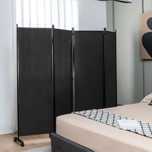4-Panel Folding Room Divider 6 Feet Rolling Privacy Screen with Lockable Wheels-Black view 5