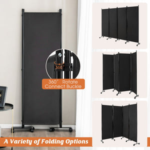 4-Panel Folding Room Divider 6 Feet Rolling Privacy Screen with Lockable Wheels-Black view 6