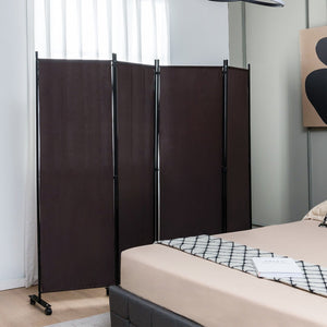 4-Panel Folding Room Divider 6 Feet Rolling Privacy Screen with Lockable Wheels-Brown view 5