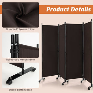 4-Panel Folding Room Divider 6 Feet Rolling Privacy Screen with Lockable Wheels-Brown view 9